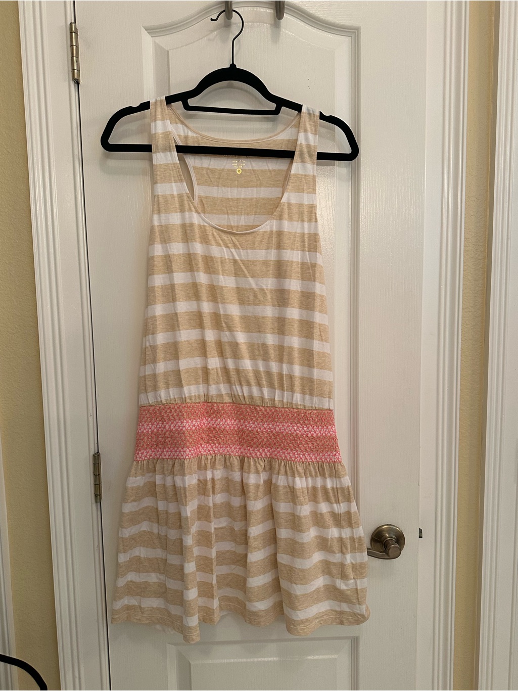 Lilly Pulitzer Beige And White Striped Tank Dress With Pink Waistband